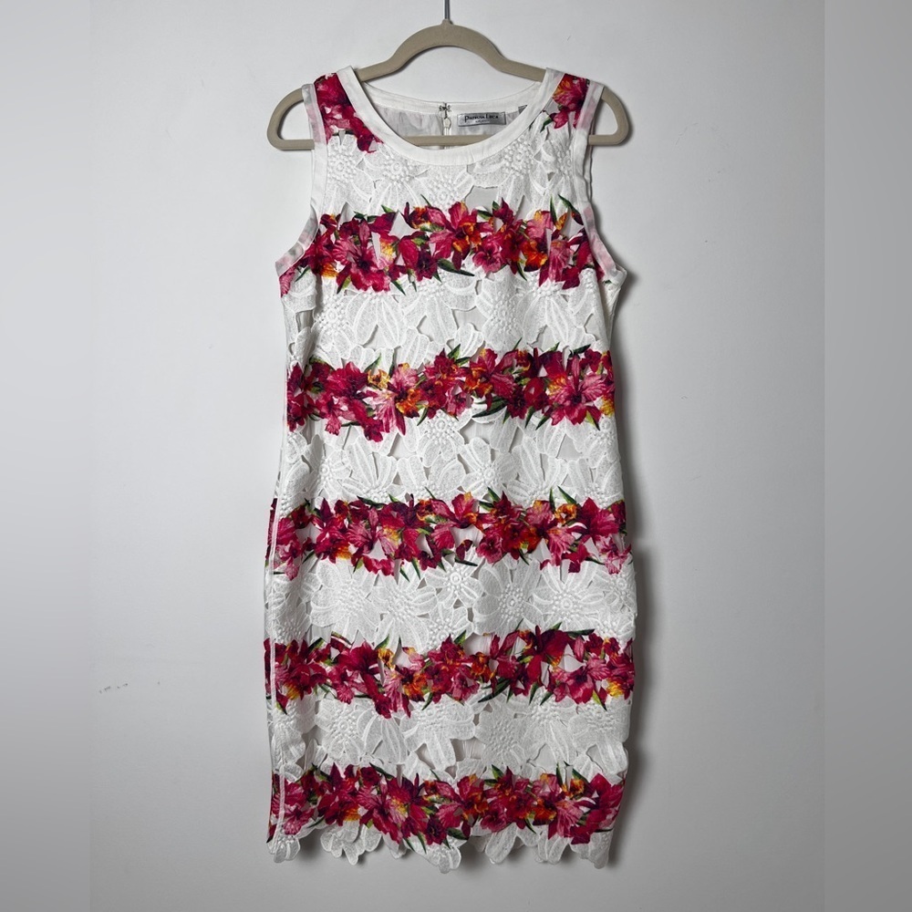 Patrizia Luca Medium White Floral Cutout Lace Shift Sleeveless Mini Dress